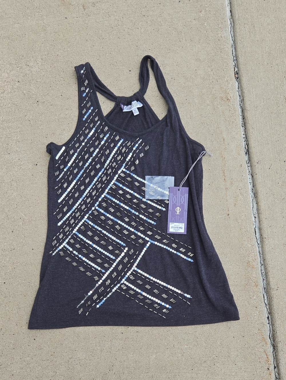 Jennifer Lopez Black Tank Top with Silver Sequin Accents
